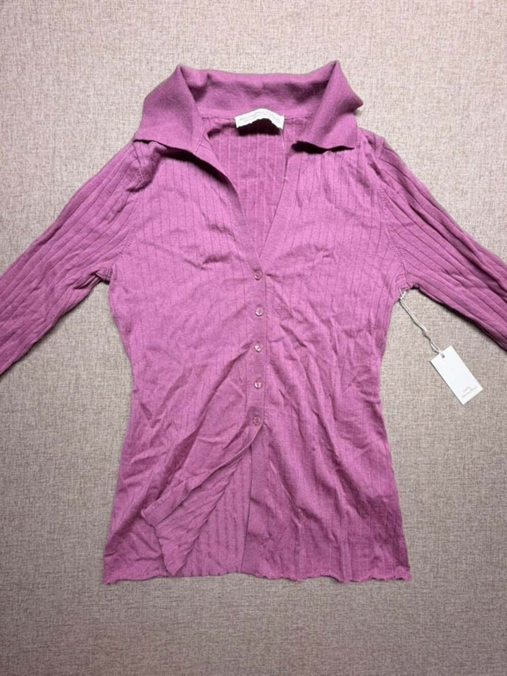 Abercrombie & Fitch XS Lavendar 100% Merino Wool Ribbed Cardigan Y2K